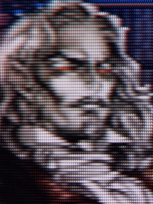 Pixel art image of Dracula photographed from a CRT monitor