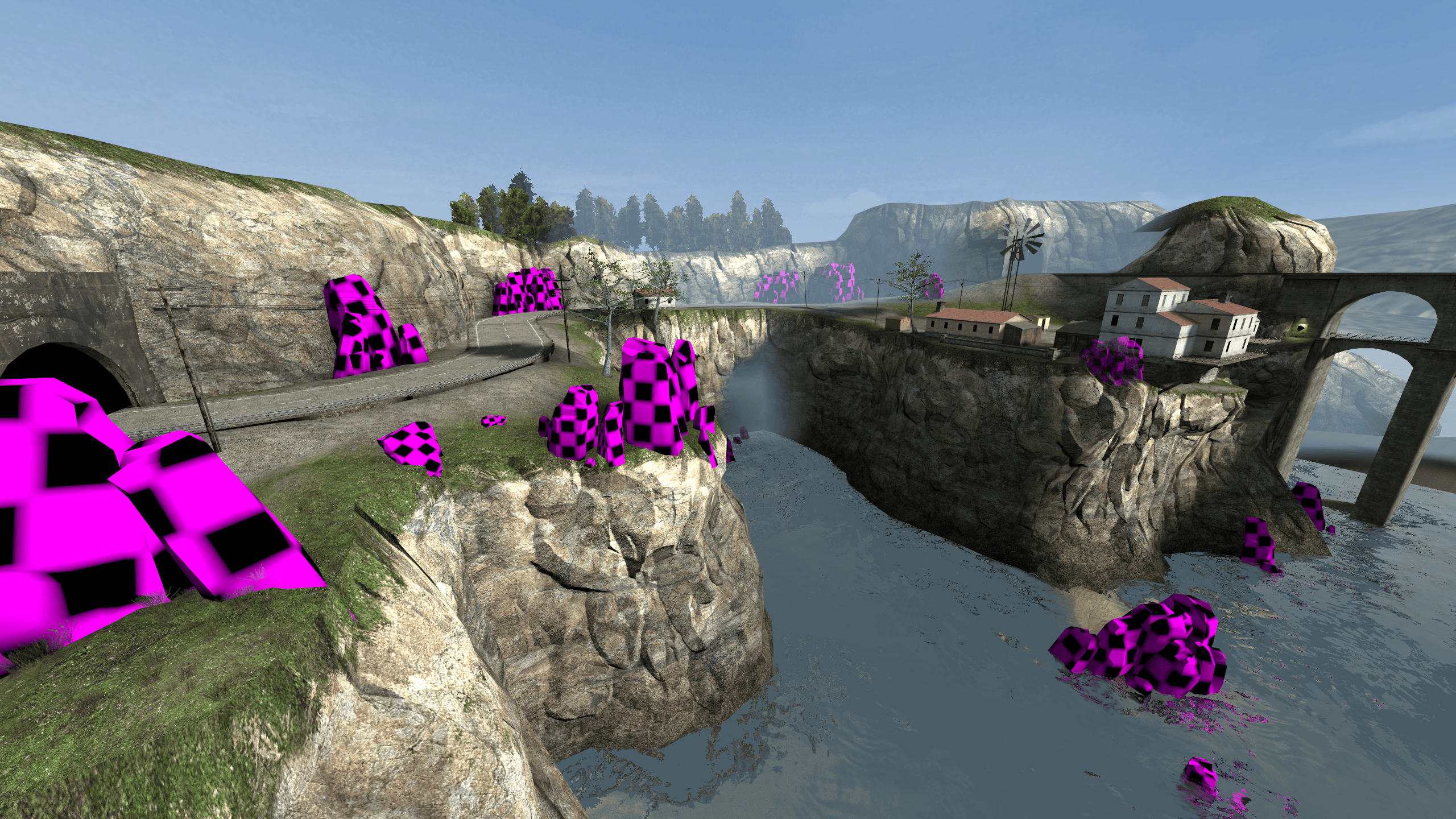 Half-Life 2 Screenshot of Coastline. Some rocks have a no-texture material.