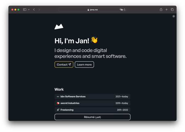 Website screenshot, jama.me 2024 website