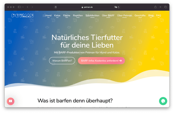 Website screenshot, new petman.de website in a desktop browser