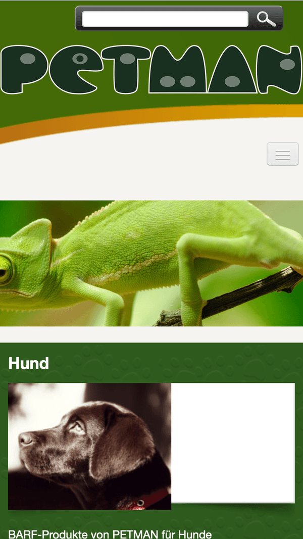 Website screenshot, old petman.de website in a mobile browser