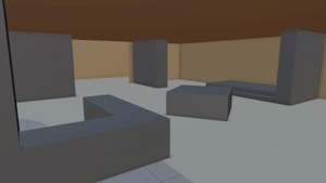 The Last of Us: Part II in-development screenshot, generic colorful blocks standing in for level geometry